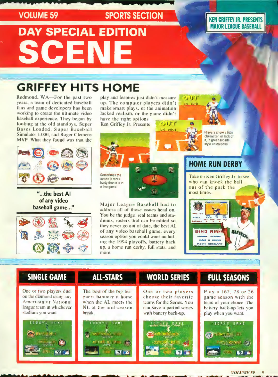 Ken Griffey Jr. Presents Major League Baseball, Nintendo Power April 1994 page 9